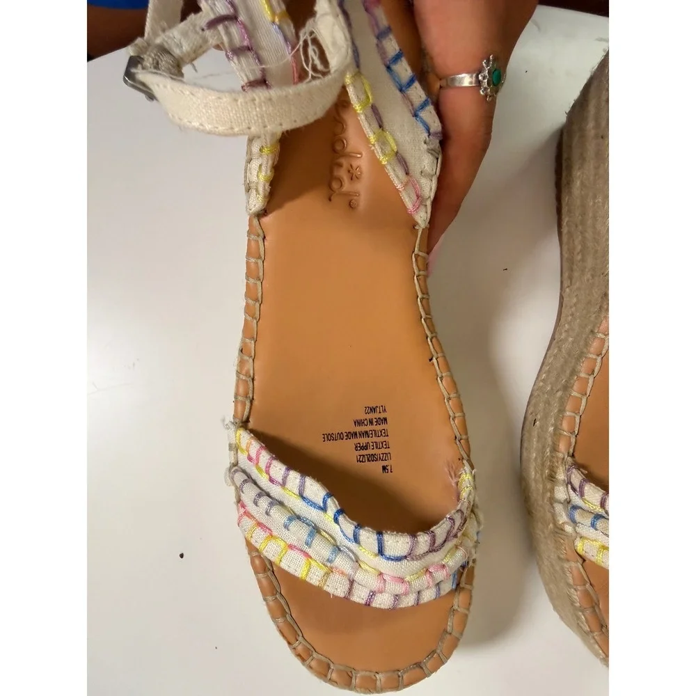 Splendid Lizzy Espadrille Sandals Women 7.5 Cream Multi Excellent Wedge Platform